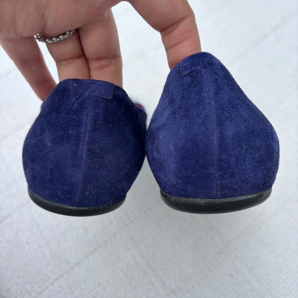 Women's 38.5 ROGER VIVIER Paris Grommette Purple Blue Tortoise Shell Suede Flats